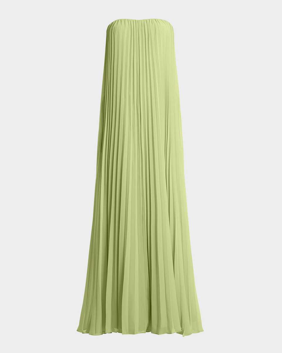 Strapless Pleated Chiffon Trapeze Gown